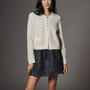 Anthropology NVLT Checkered Encru Ivory Cardigan Size Large New With Tags